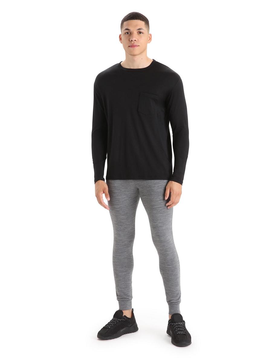 Black Men's Icebreaker Merino Granary Pocket T-Shirt Long Sleeve | USA 1239NWYB